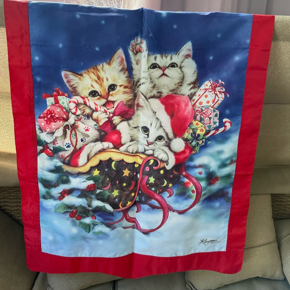 Kayomi Garden Yard Flag Kittens Cats And Gifts In Sleigh Holiday Christmas Santa
